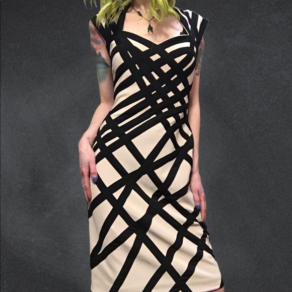 Chica’s Dresses & Skirts - BNWT Chica’s Taupe & Black Bandage Dress Sz Sm
